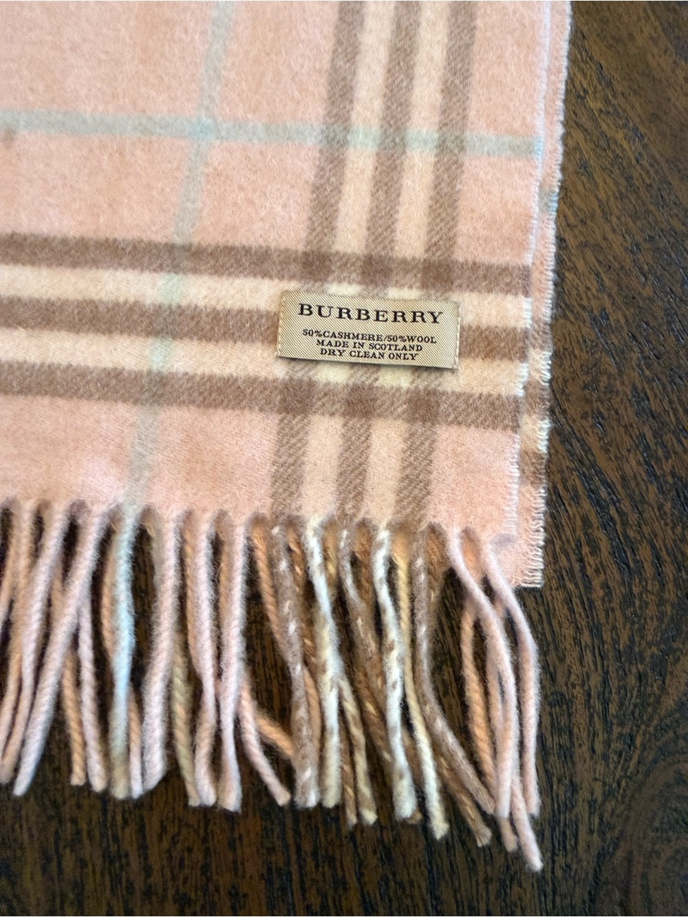 Burberry Pink and Beige Check Cashmere Blend Scarf